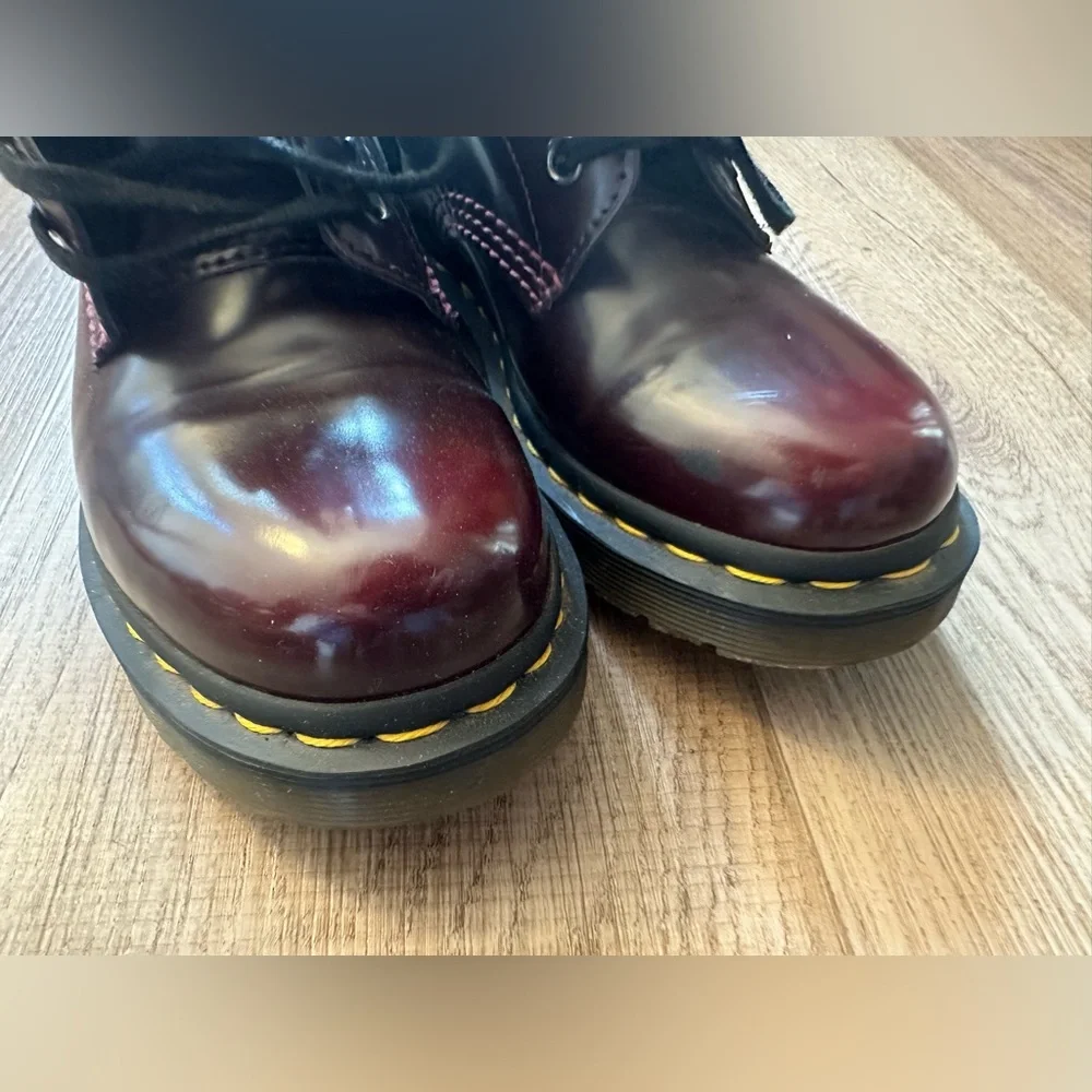NEW Doc Martens Vegan 1460 Burgundy Cherry Red Oxford Rub Off Lace Up Boots W 5 - Picture 5 of 7